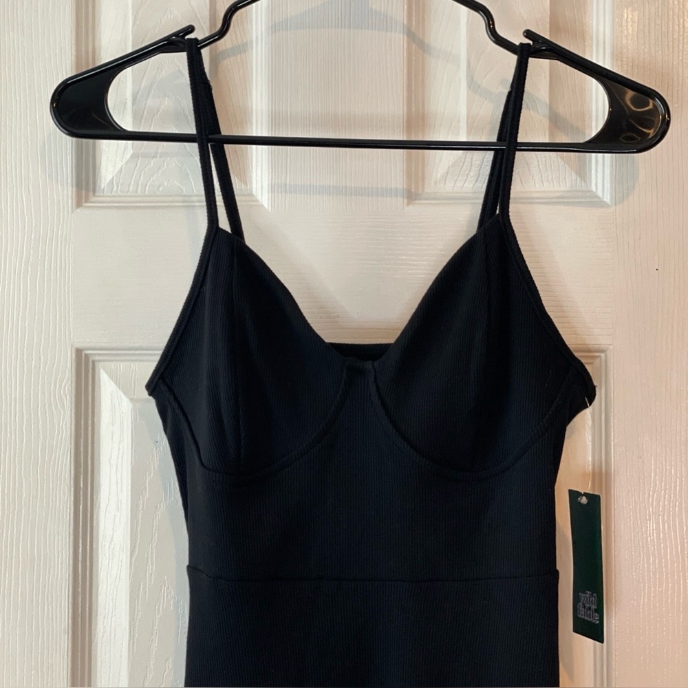 New Wild‎ Fable Black Dress S Ribbed Skater Knit Sweetheart Neck Goth Stretchy - Picture 2 of 16